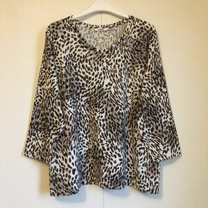 Alia Neutral Animal Print Knit Sweater Rhinestone Embellished Leopard